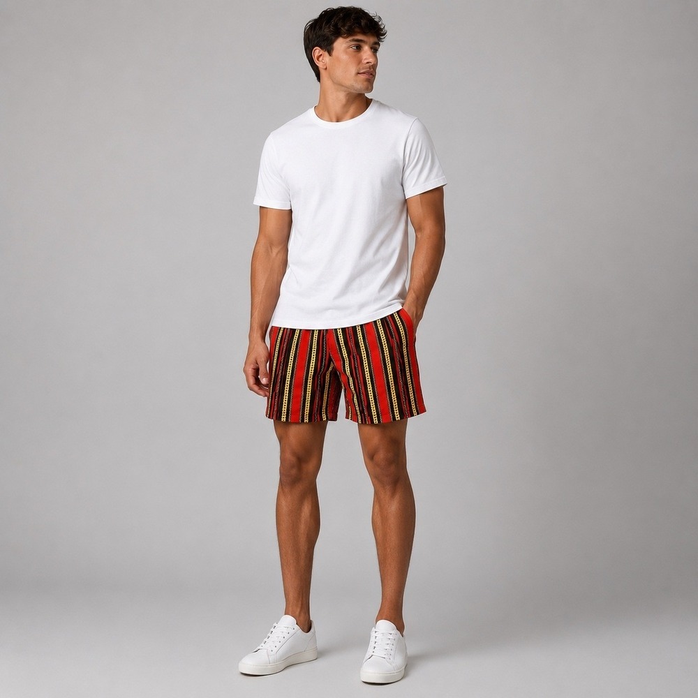 Surf Society Shorts Mens Large Red Gold Swim Trunks Chain Stripe Board Lined